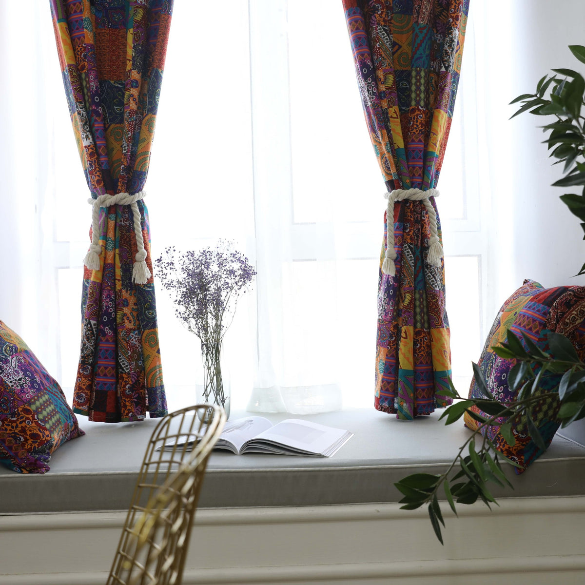 Bohemian Retro Style Cotton Linen Window Curtain for Home