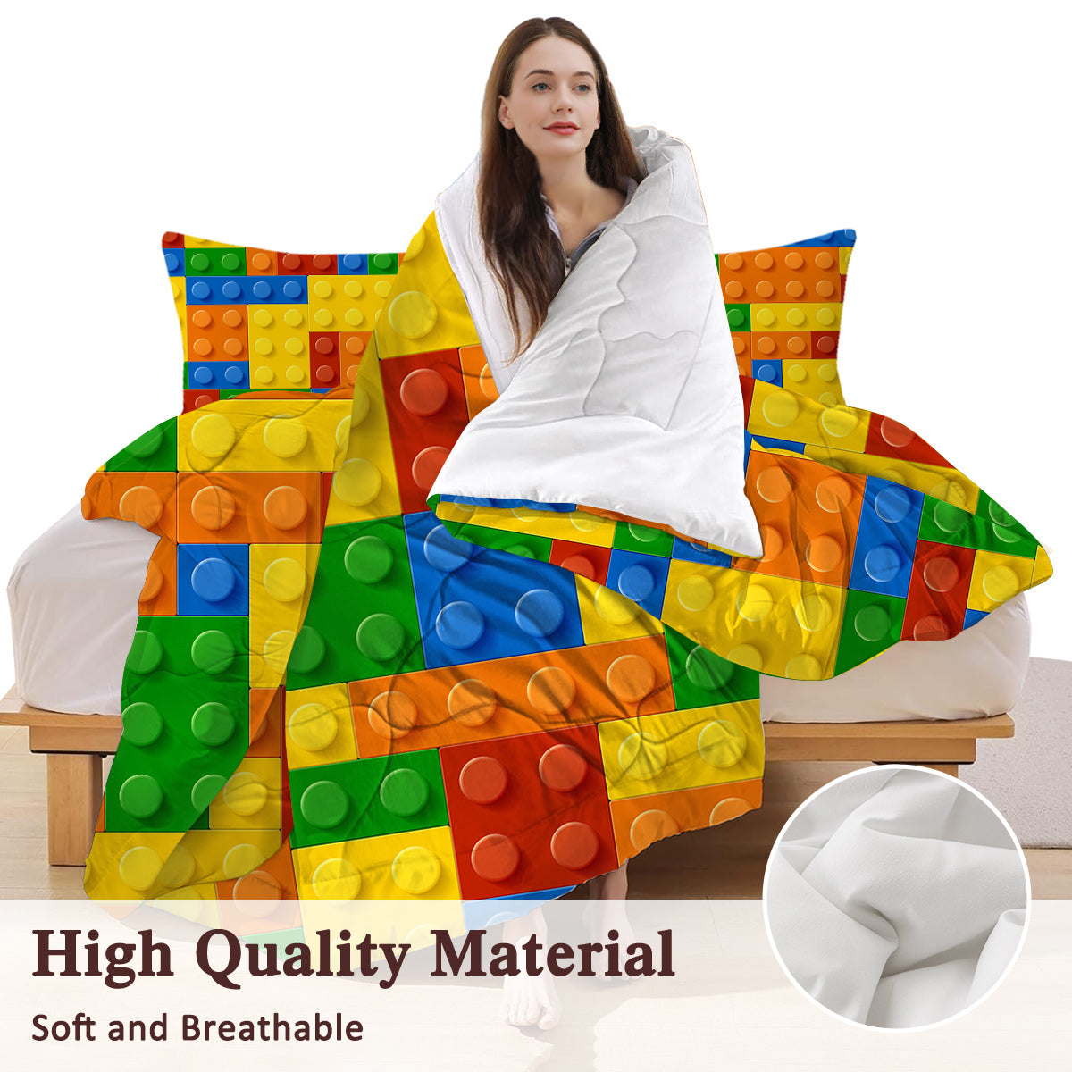 Colorful Building Blocks Comforter Set - 3 Piece Bedding Set