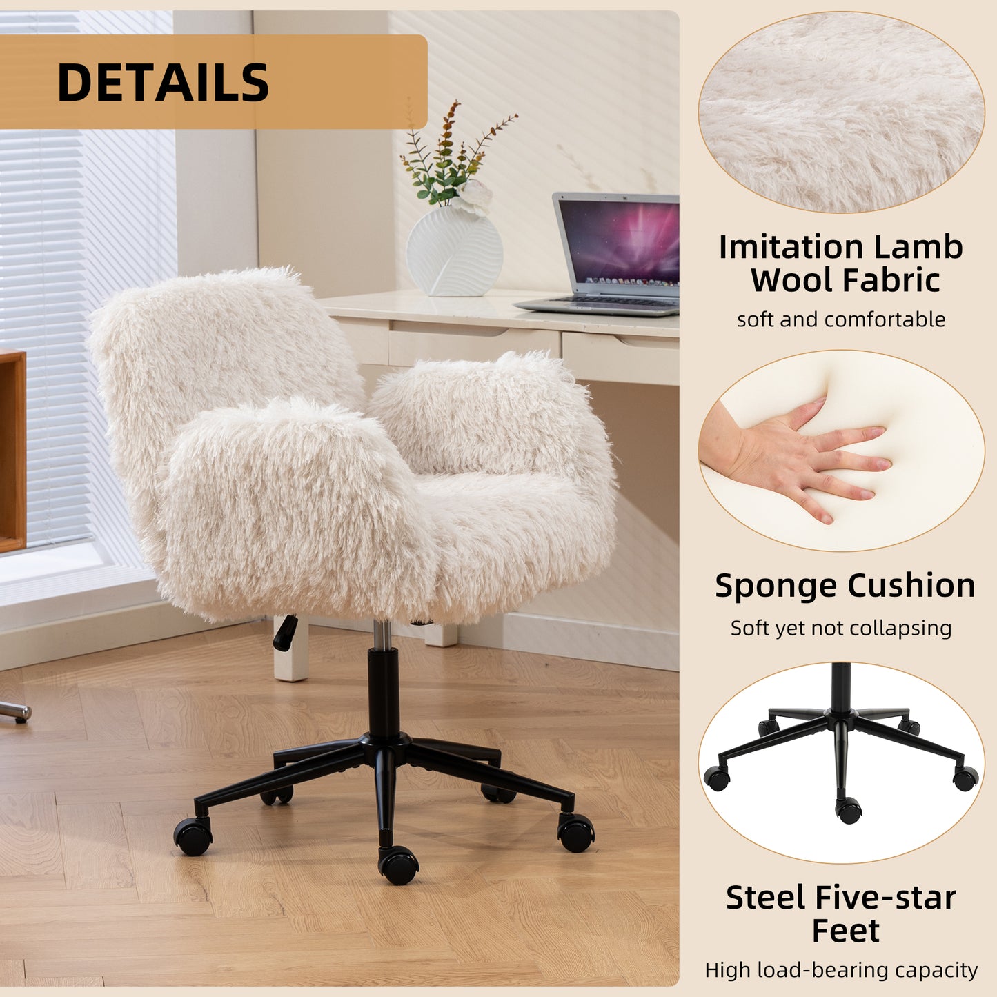 Criss Cross Chair With 5-Gear Adjustable Armrests & Wheels, Ergonomic