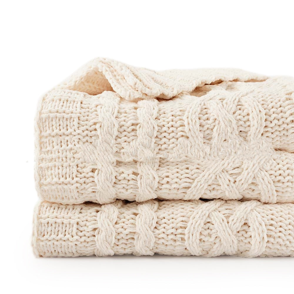 Heavy Weight Knitted Blanket - Thick Chenille Bed Cover for Home & Bedroom