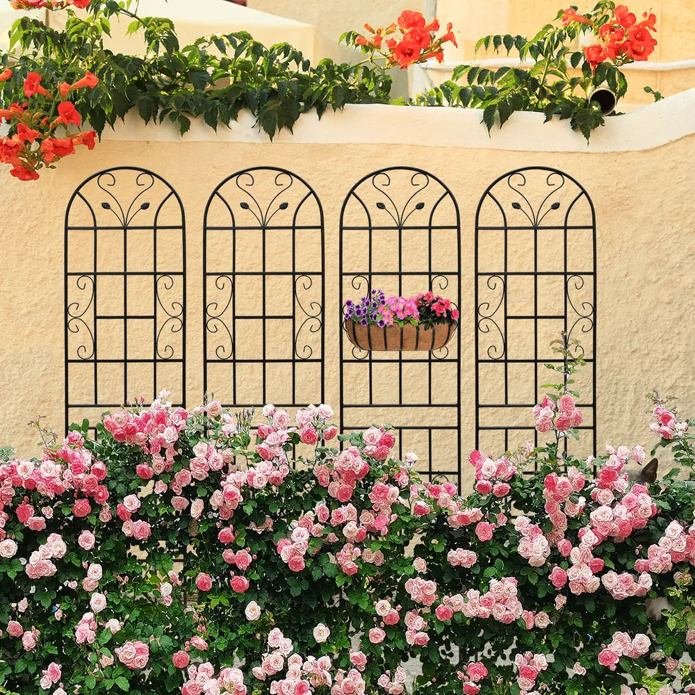 Metal Garden Trellis - 86.7" Rustproof Support for Climbing Plants - Black - 4 Pack