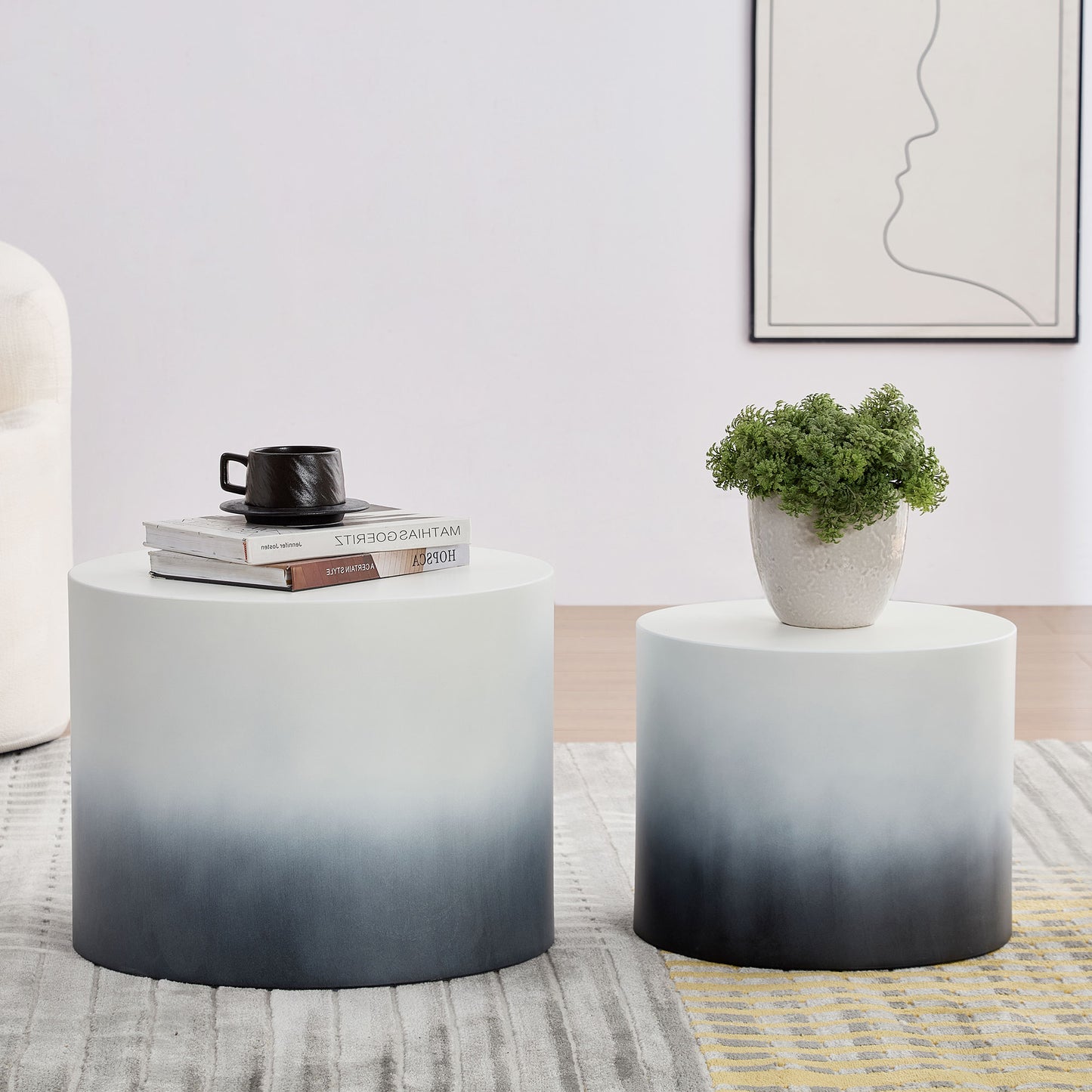 Nesting Coffee Table Set of 2 - Black & White MDF Side Tables