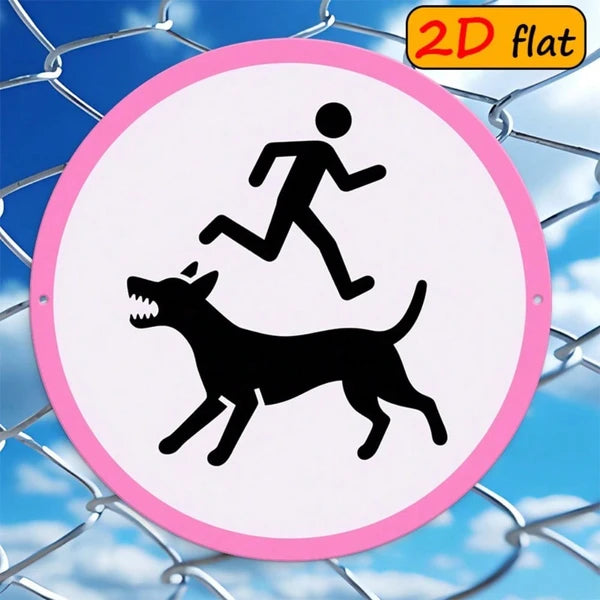 Round Aluminum Sign - Snarling Dog & Running Figure Plaque