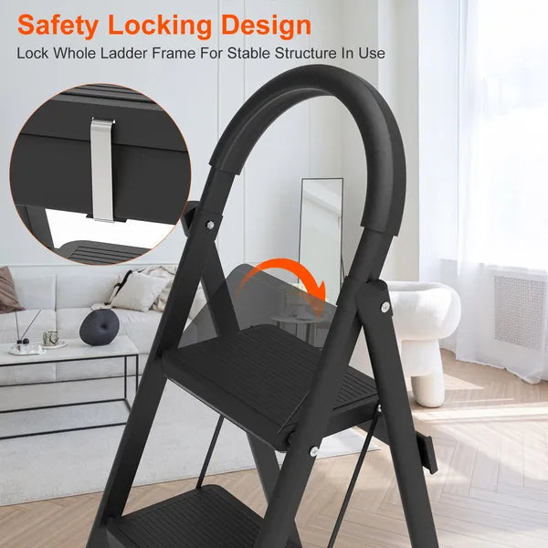 Foldable 3-Step Ladder with 330lbs Load Capacity, Lightweight Steel Construction