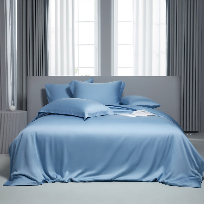 Lyocell Bed Sheet Quilt Cover Set - Summer Ice Silk Solid Color Bedding