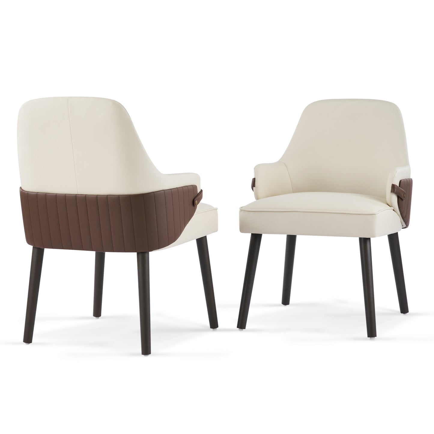 Indoor Dining Chair Set of 2 - Beige & Brown Fabric Armchairs
