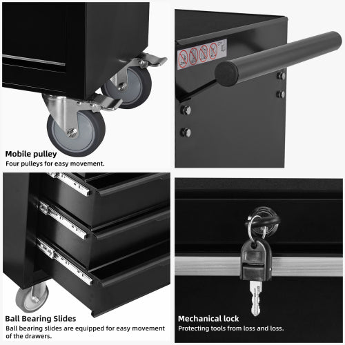 7-Drawer Rolling Tool Chest with Lock - Large Metal Storage Cart - Black