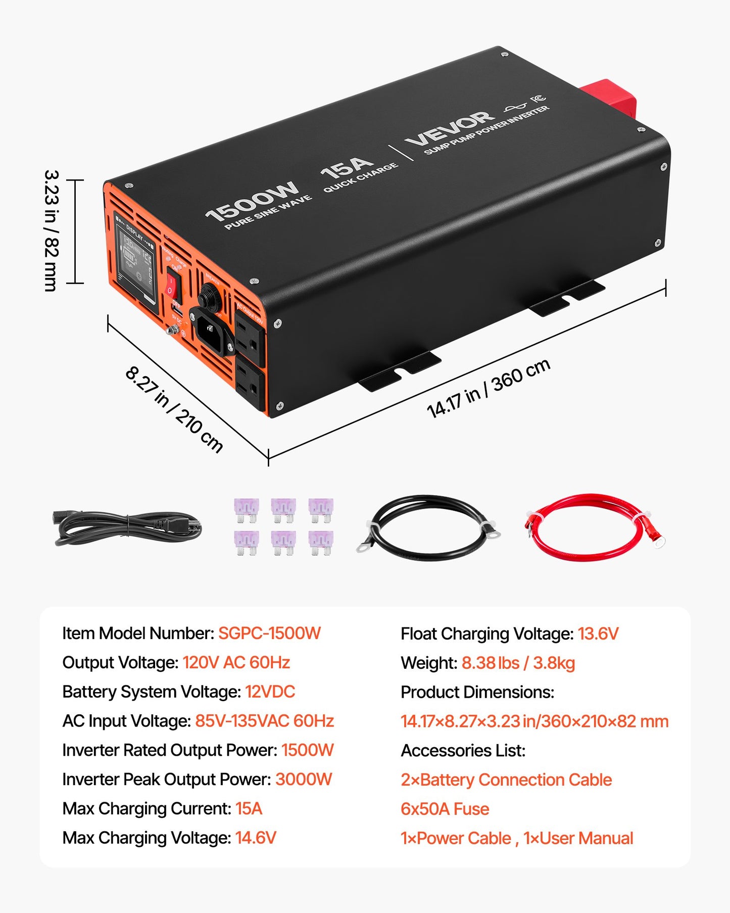 1500W Battery Backup Inverter System for Sump Pumps with LCD Display - Basement Emergency Power