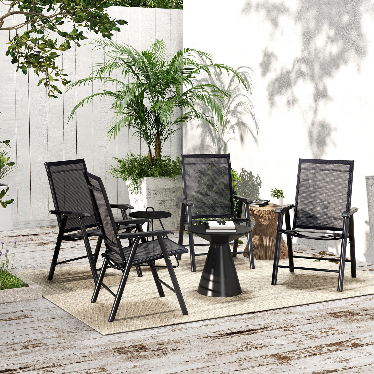 Set of 4 Outdoor Folding Chairs - Stackable Metal Patio Chairs