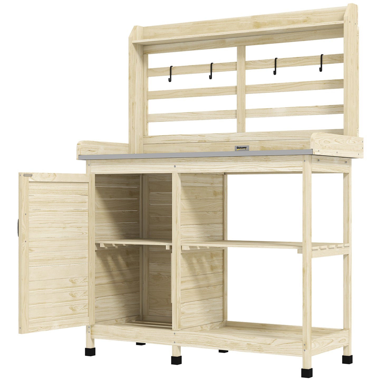 Wooden Potting Bench with Sink & Storage for Garden, Patio, Balcony - Natural Wood