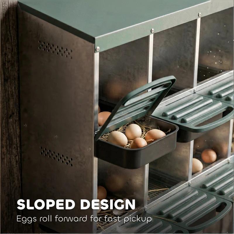 Chicken Nesting Boxes with 8 Ventilated Compartments - Black, Green, Silver