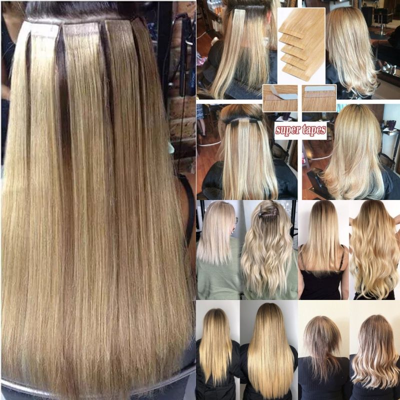 Platinum Blonde Straight Human Hair Tape In Extensions - Seamless Weft