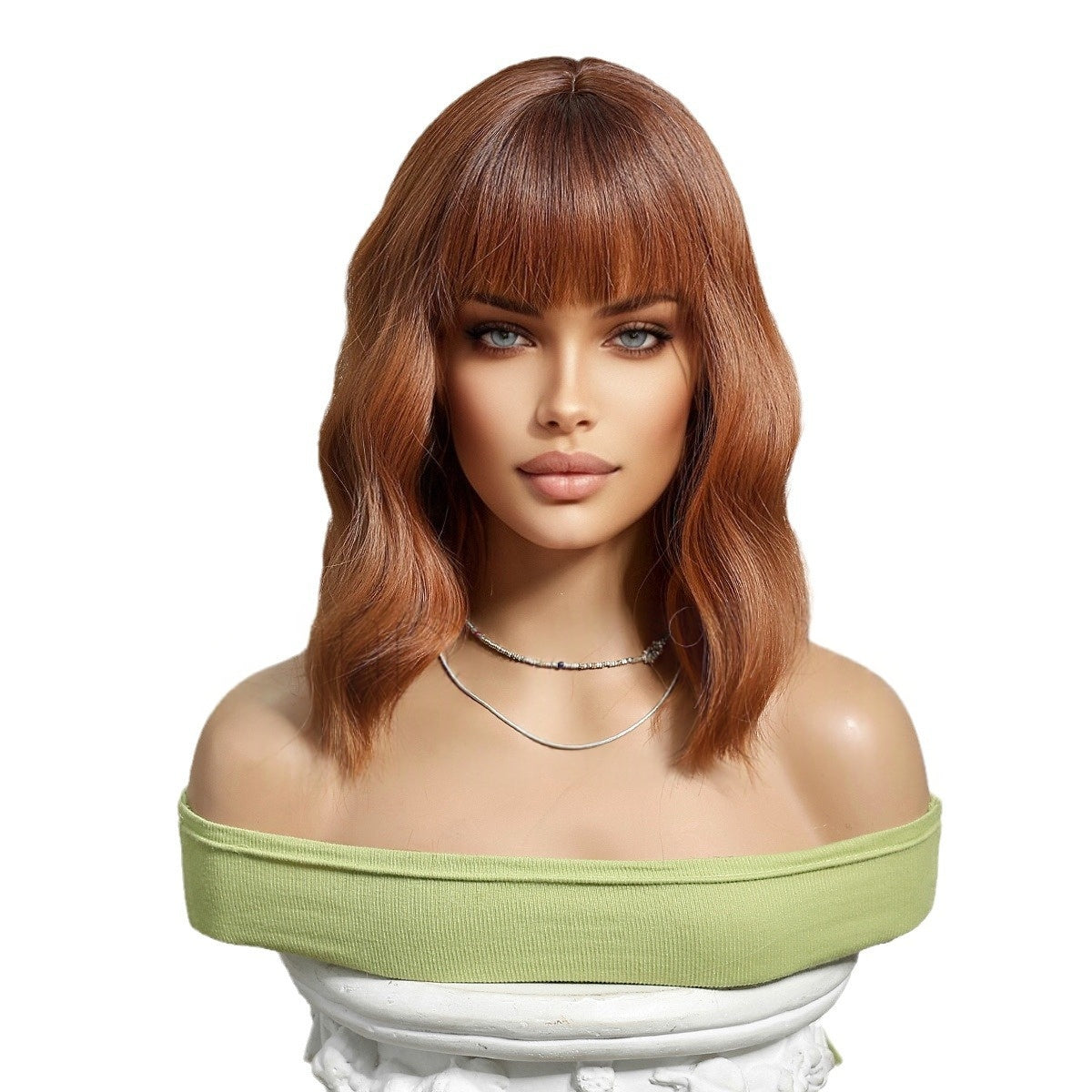 Women’s Short Curly Wig with Blunt Fringe and Middle Part – Multiple Sizes