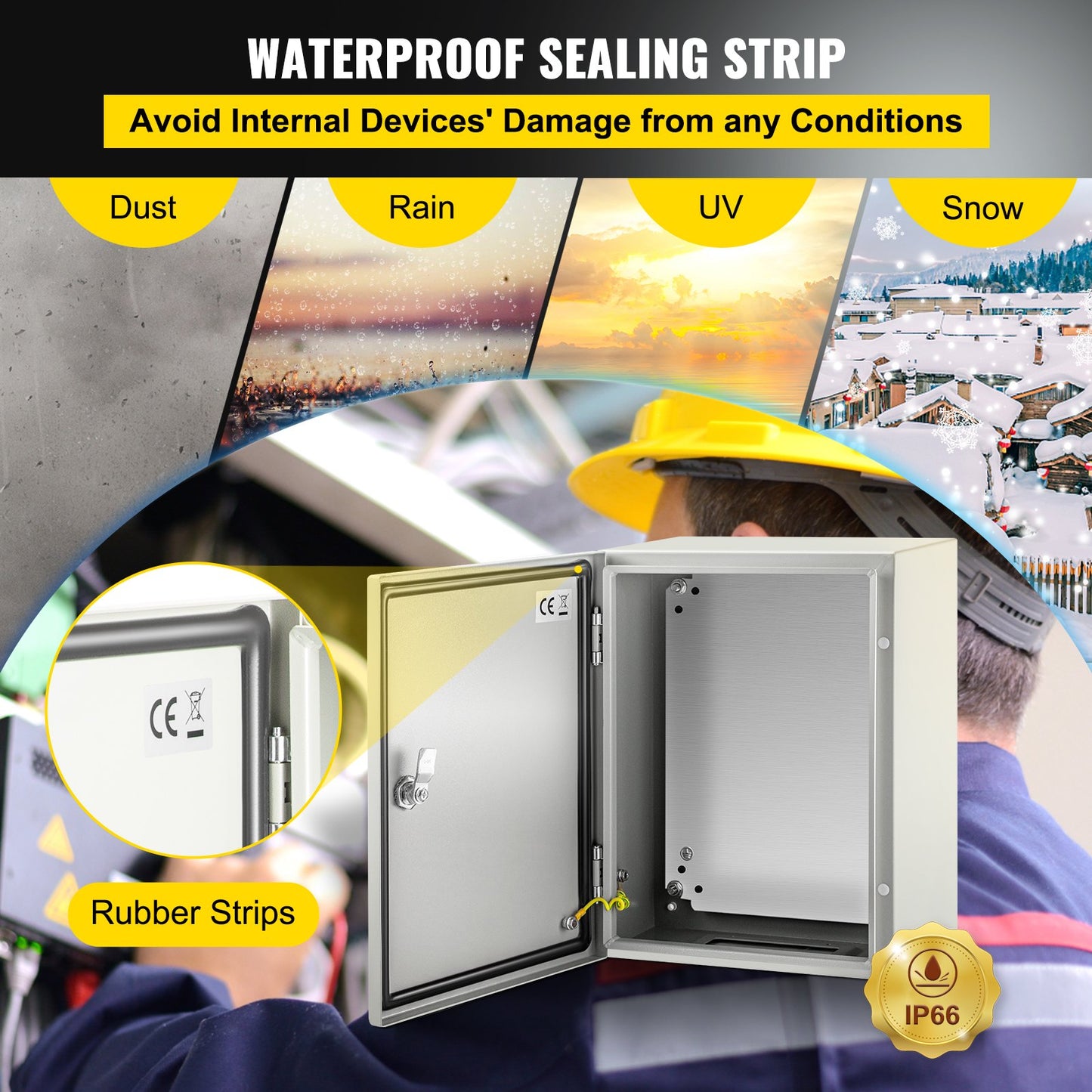 16x12x8 Inch Waterproof Steel Electrical Enclosure Box - NEMA 4X IP66 Outdoor Indoor Junction Cabinet with Mounting Plate