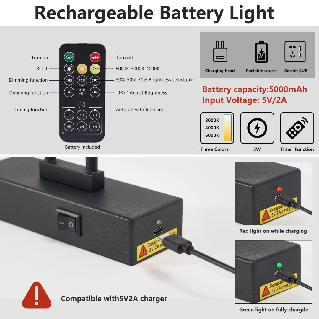 Battery Operated Picture Light with Remote - 16in Adjustable Art Light