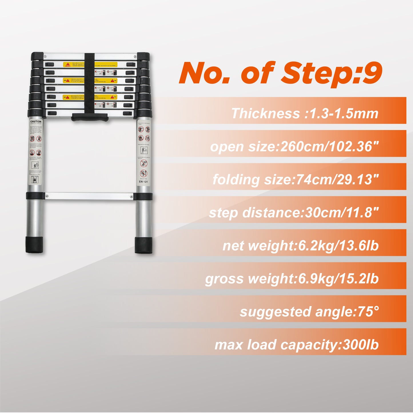 8.5FT Telescoping Aluminum Extension Ladder - Heavy Duty Folding Multi-Purpose Tool