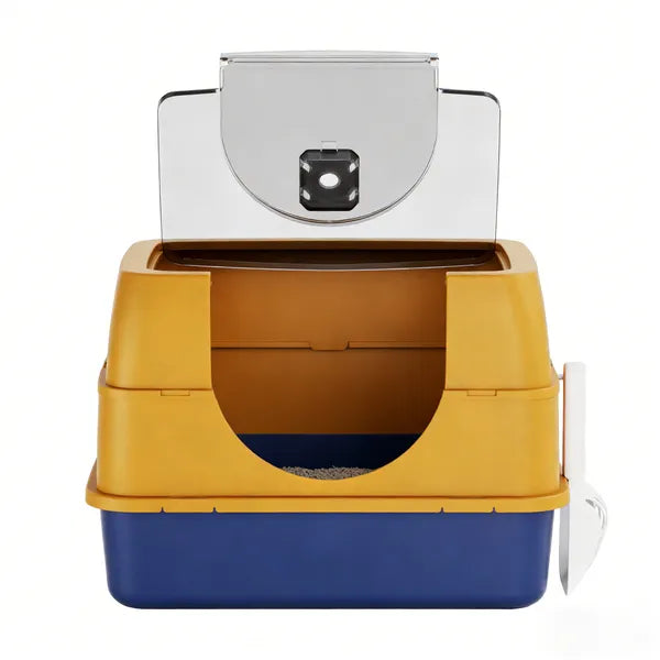 Enclosed Cat Litter Box with Odor Control & Flip-Top Design - Stainless Steel Base