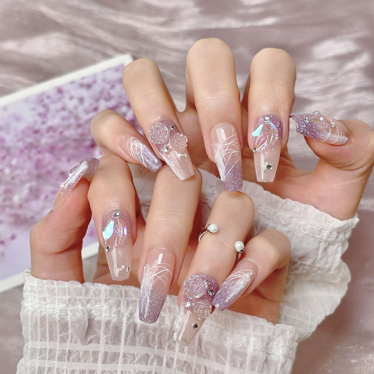 French Style Hand-Painted Camellia Nail Art Stickers Kit - Floral Design, Multiple Sizes