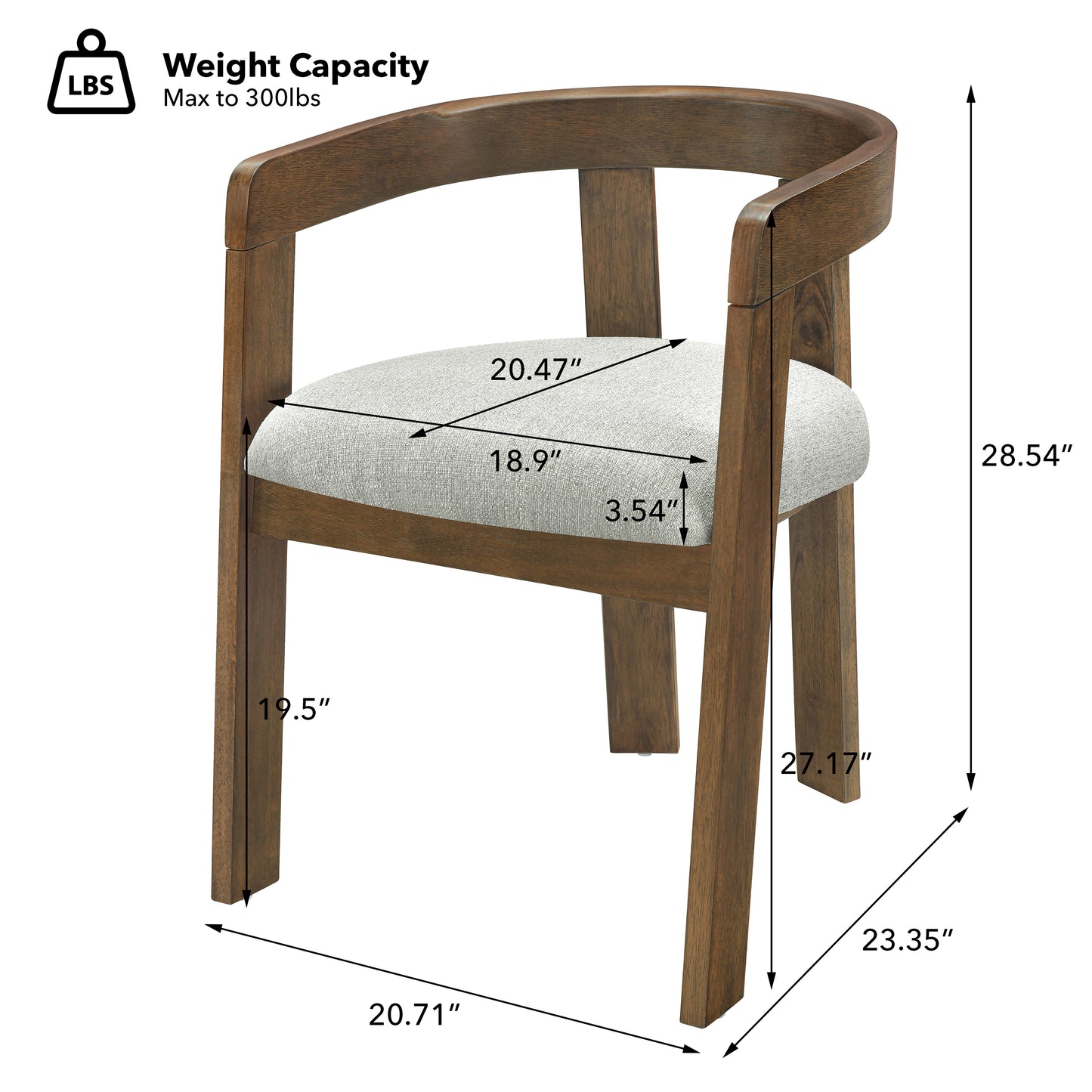 Set of 2 Modern Barrel Dining Chairs - Upholstered Rubber Wood Frame