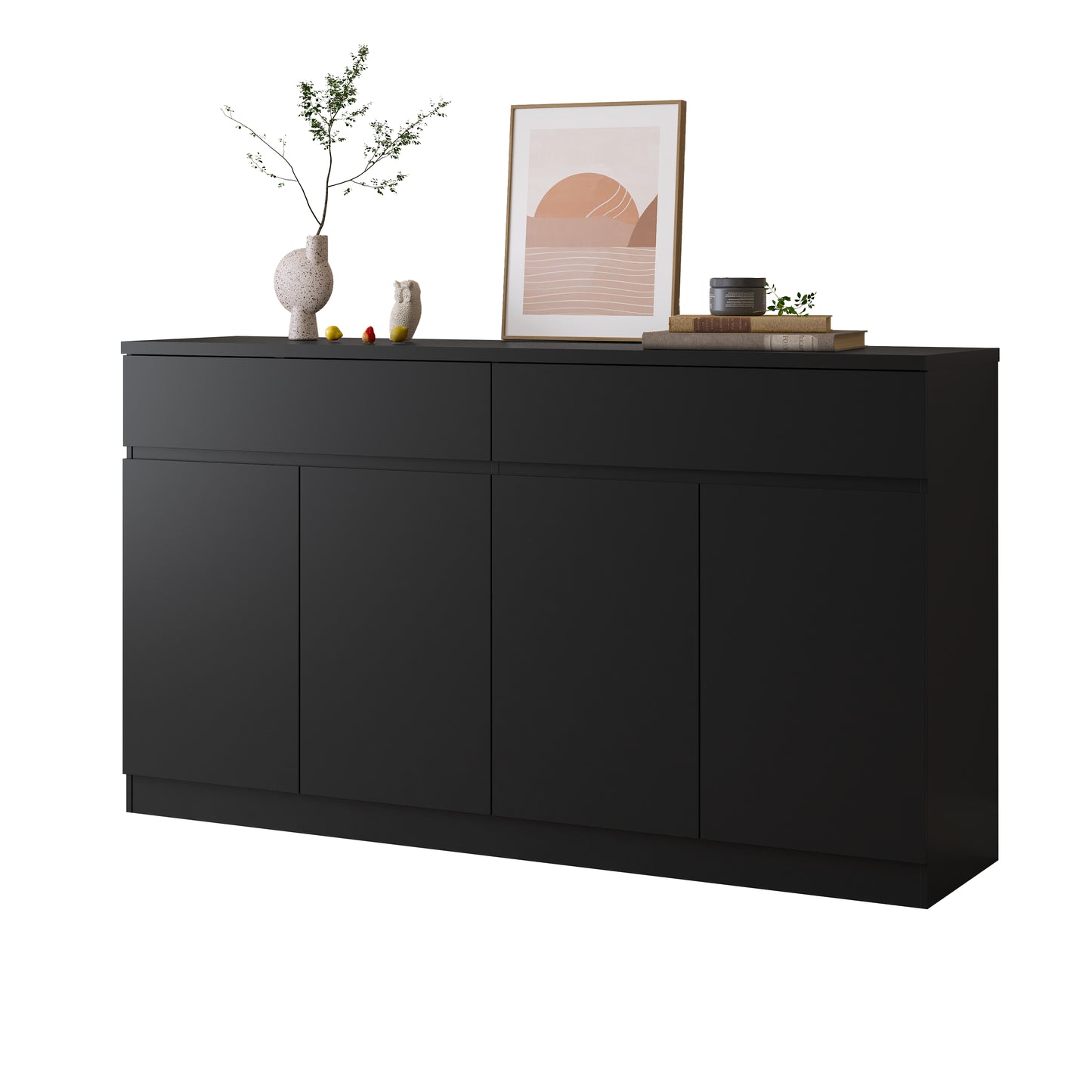 Large Black Sideboard Buffet Cabinet with Storage & 2 Drawers