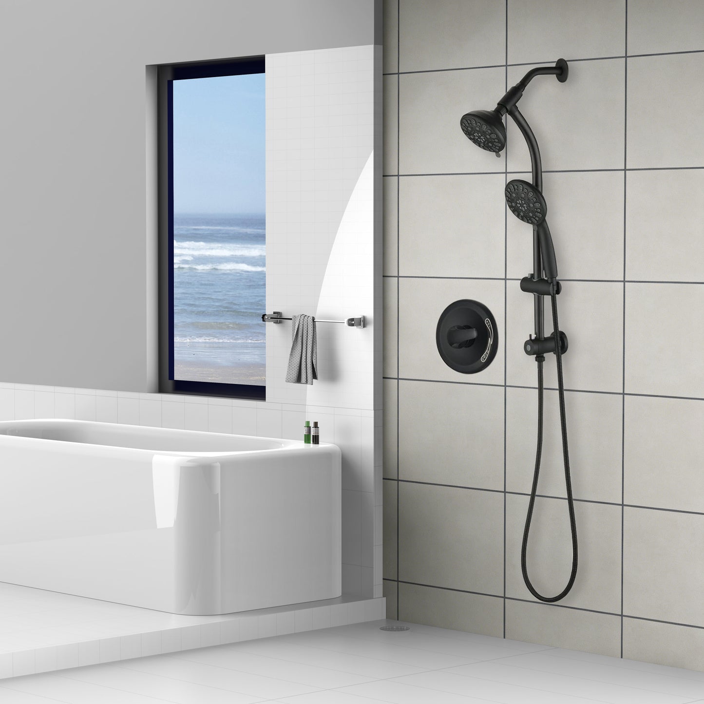 Dual Shower System with Handheld 7-Spray - Matte Black