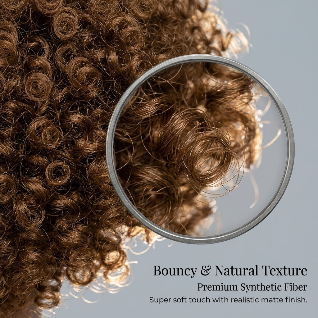 Short Kinky Curly Afro Puff Headband Wig - Natural Brown Glueless Synthetic