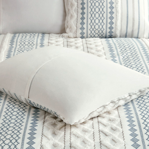 Queen Cotton Printed Duvet Cover Set with Chenille - Multicolor