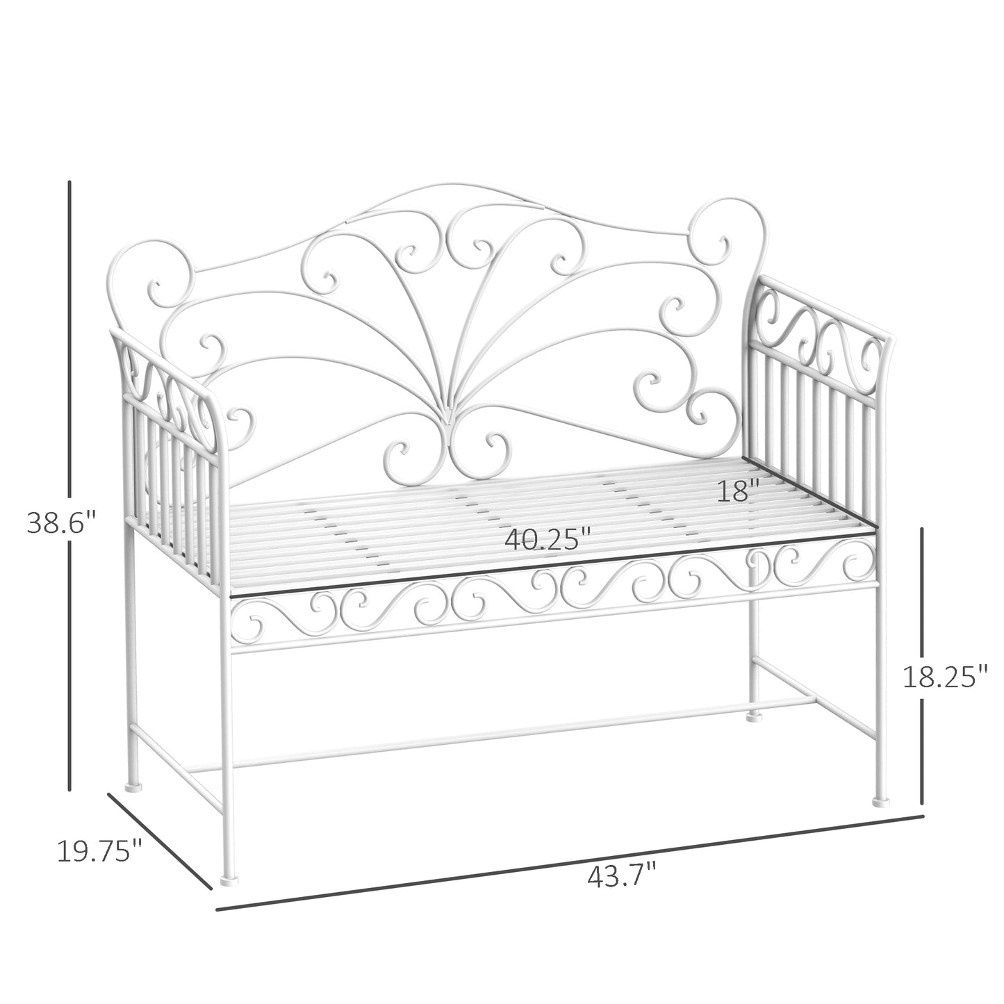 43" Outdoor Metal Garden Bench with Armrests - Cream White