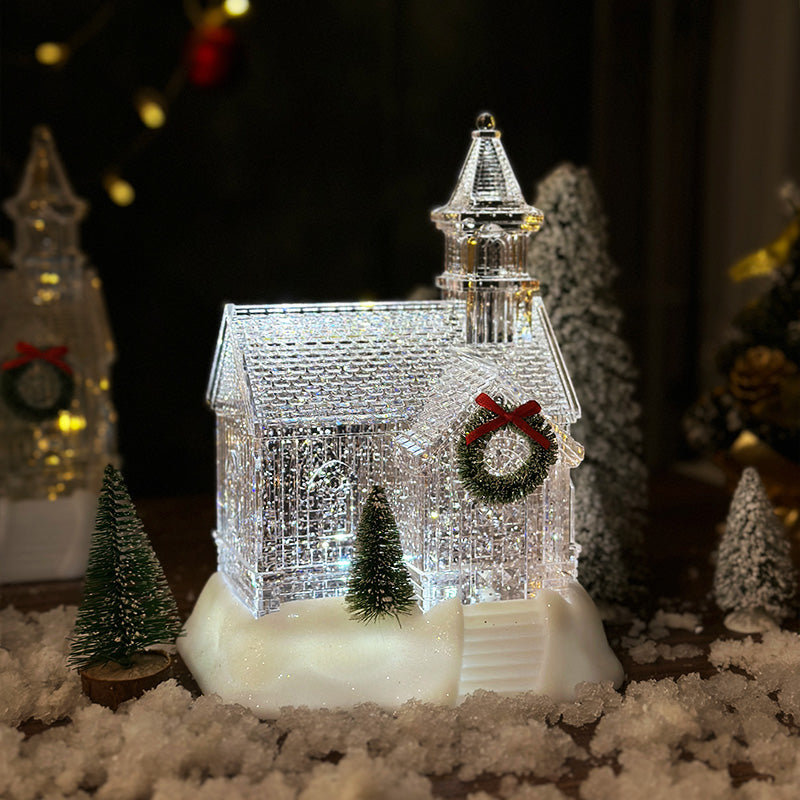 Christmas Crystal House Decoration Set - 18cm Pink & Clear Holiday Ornament