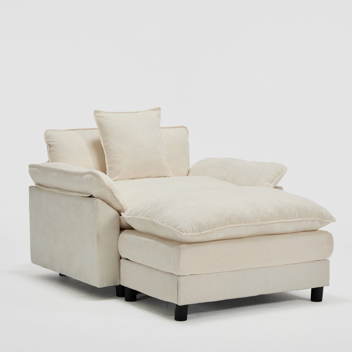 Modern Chenille Accent Chair with Ottoman - Beige Upholstered Armchair