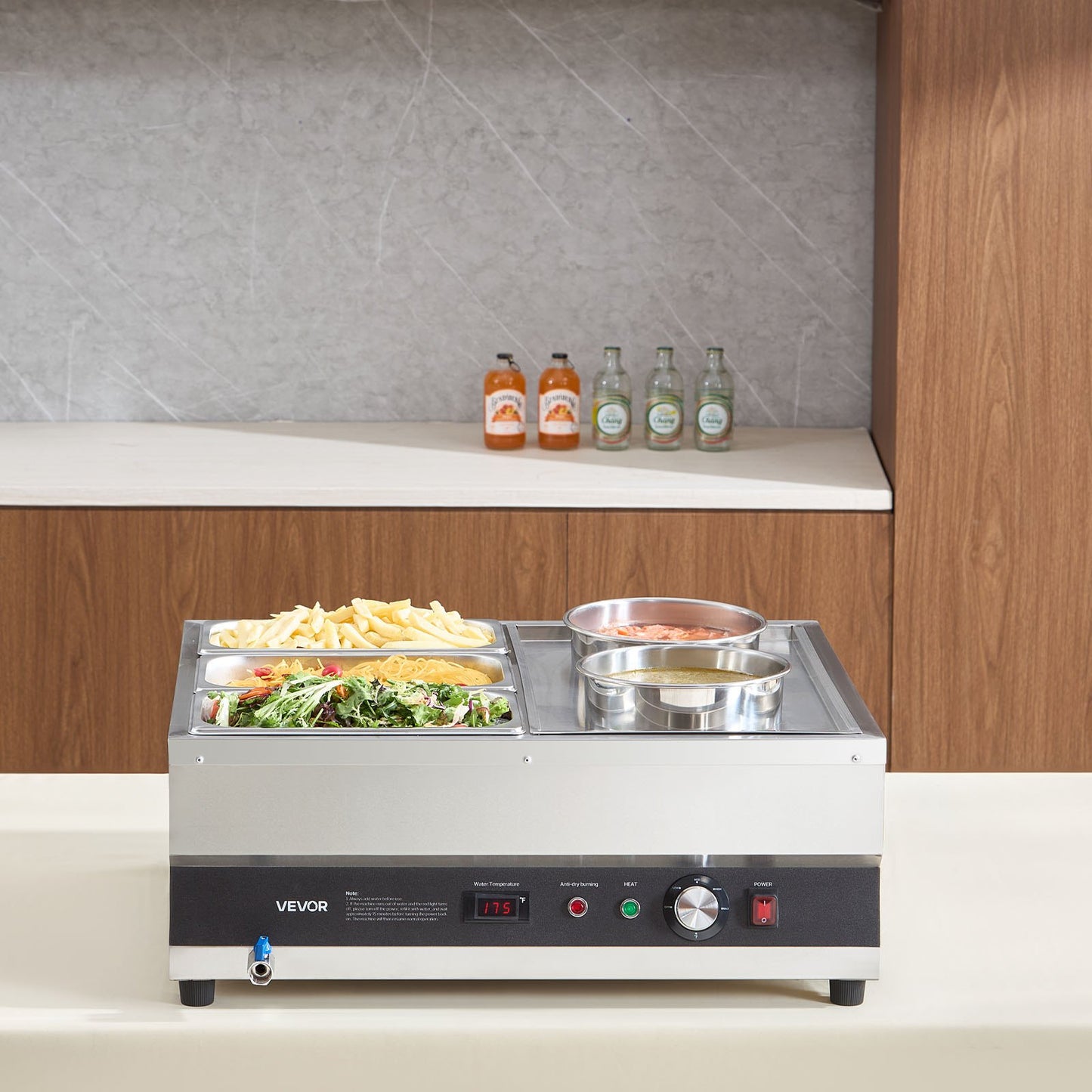 Commercial Soup Warmer Station with 2 Pots & 3 Pans - Silver