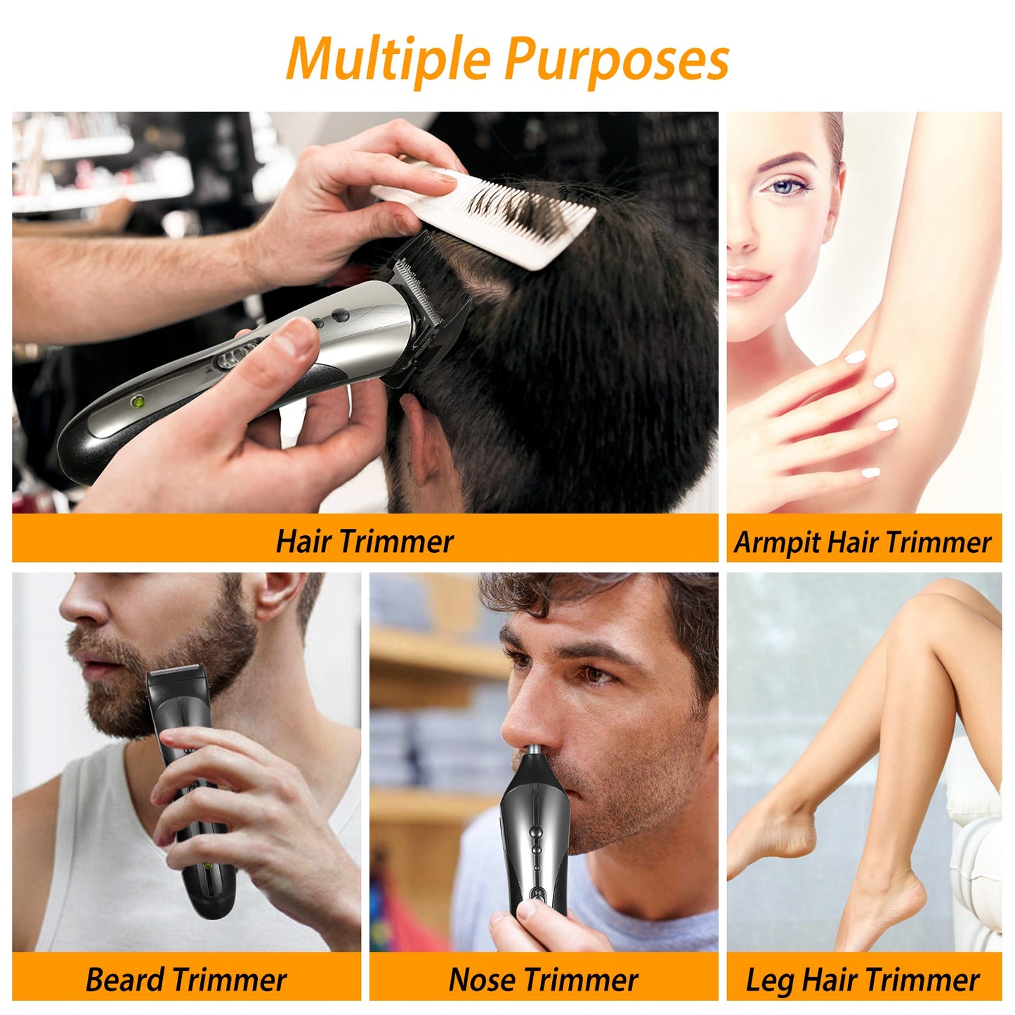 3-in-1 Electric Hair Clipper & Beard Trimmer Set - Rechargeable Grooming Kit