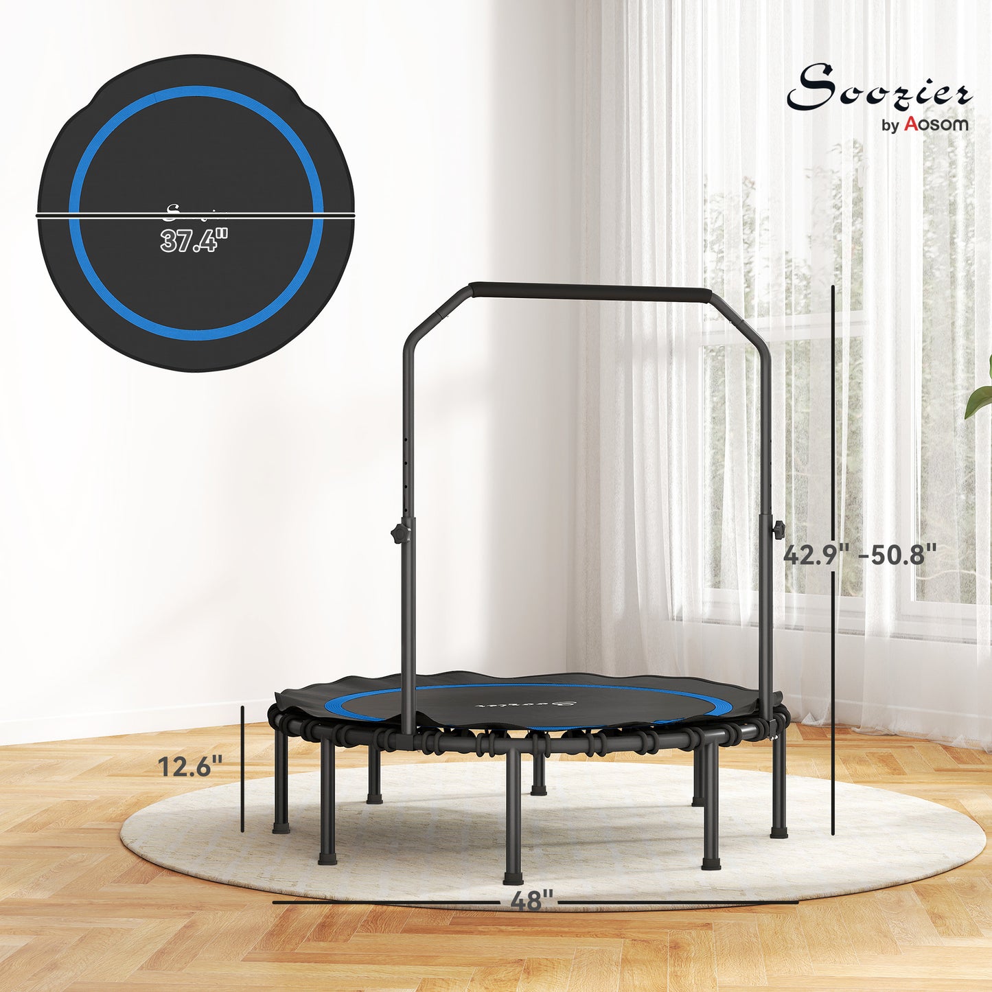 48" Foldable Mini Trampoline for Adults with Adjustable Handle - Blue