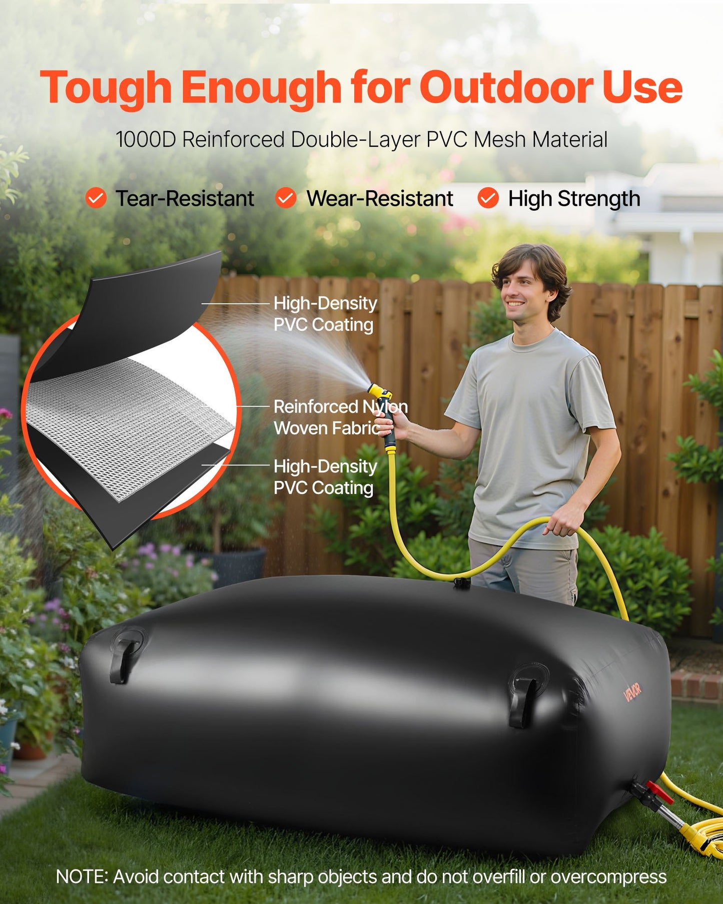 264.2 Gal Collapsible Water Storage Bladder Tank for Irrigation RV Emergency Use - Black