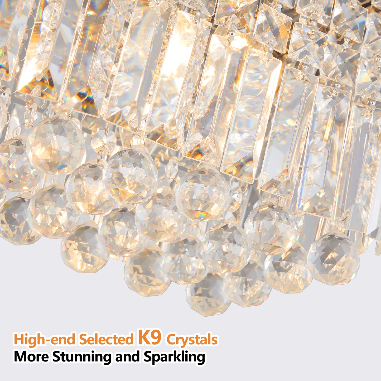 Modern Crystal Chandelier for Dining Room 8-Lights Rectangular Pendant Light Fixture