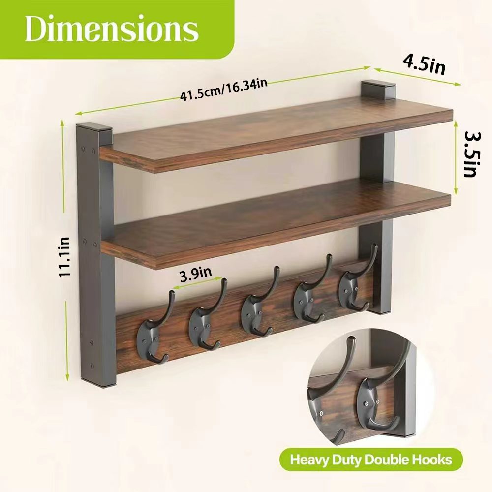 Wall-Mounted Shelf Living Room Decorative Display Rack with Hooks