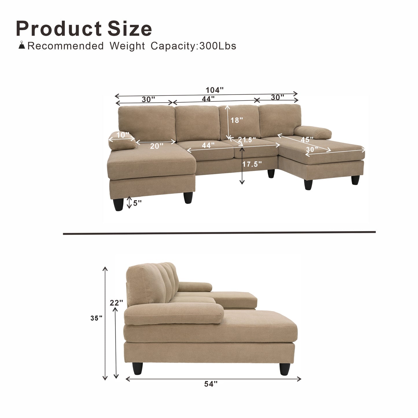 U-Shaped Sofa with Nubby Upholstery and Dual Chaise - Camel