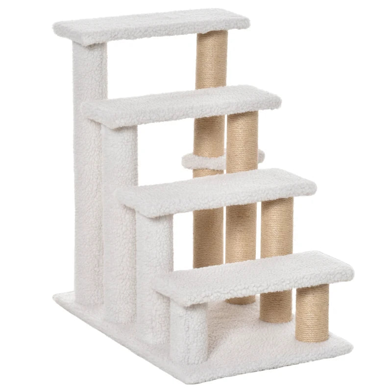 4 Levels Cat Steps with Scratching Posts for High Beds - White