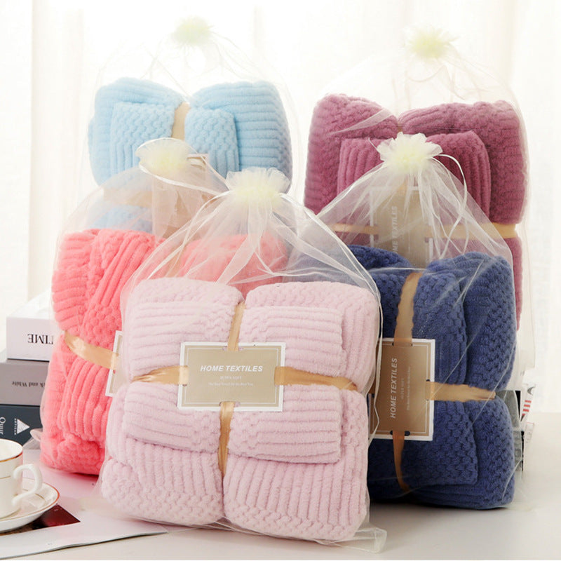 Auspicious Coral Velvet Towels & Bath Towels Set - Soft & Absorbent Unisex