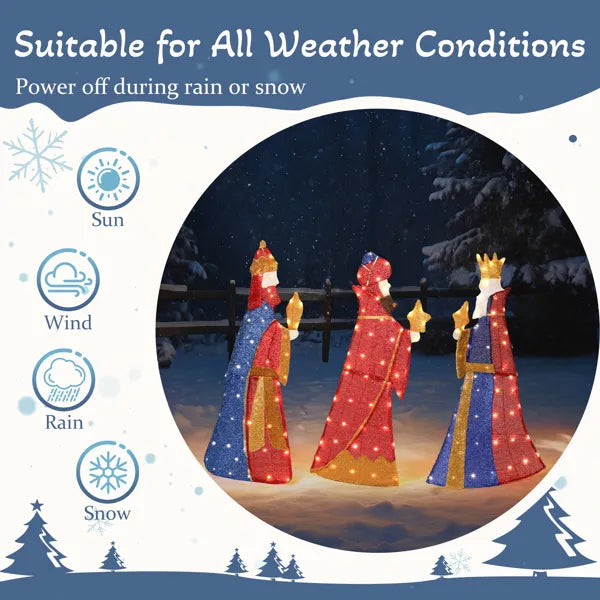 Lighted Three Kings Christmas Decorations Set - 80 LED Lights