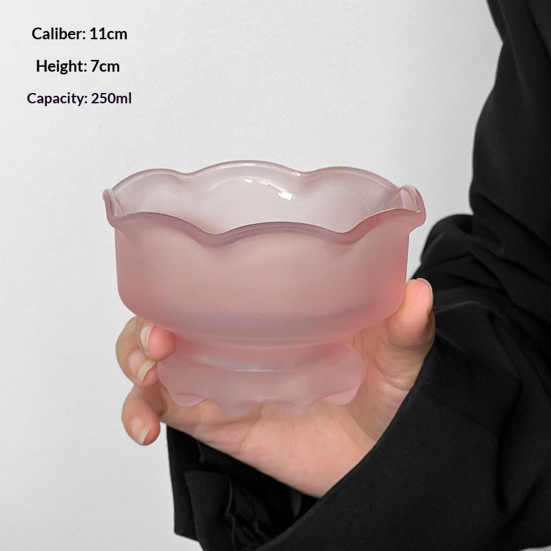 Pink Flowered Glass Dessert Cup - High Footed, 250ML, Set of 1 or 2