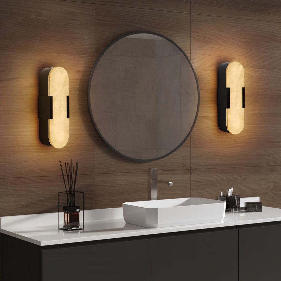 Black Marble Wall Sconce Set of 2 - Modern Snowflake Gypsum Lighting