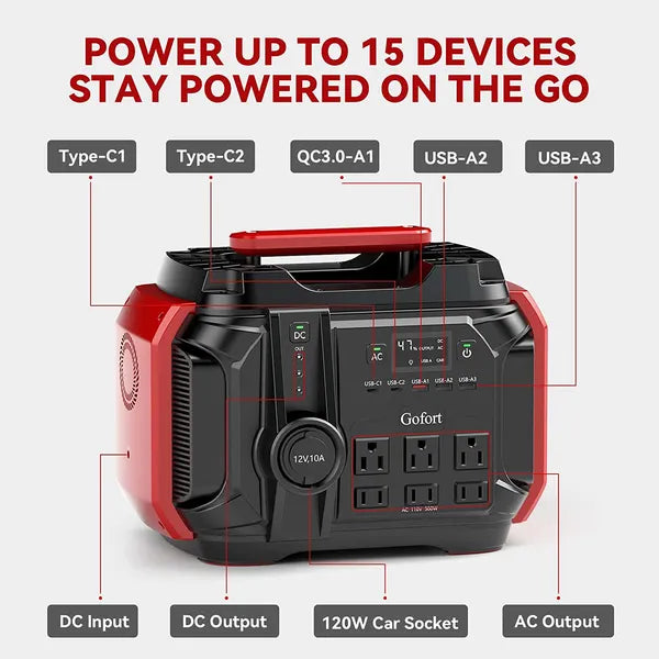Portable Solar Generator 540Wh with 6 AC Outlets - Emergency Power