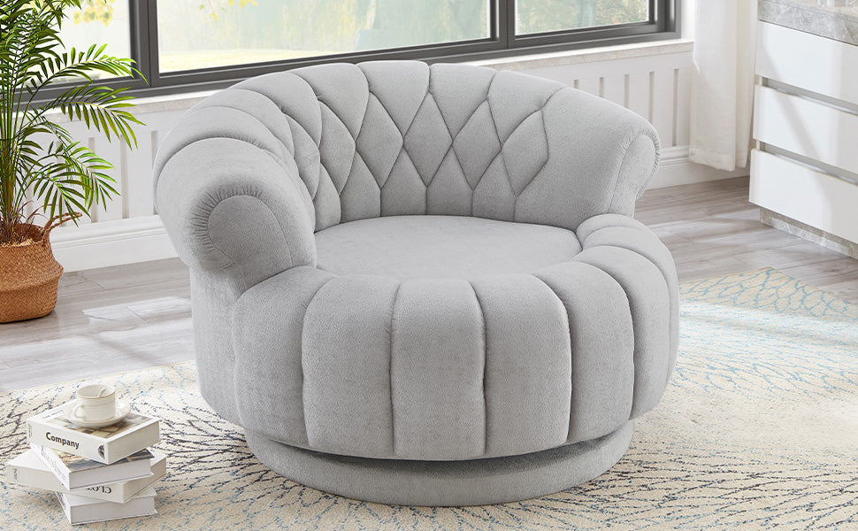 Grey 360° Swivel Accent Chair - Chenille Barrel Club Chair
