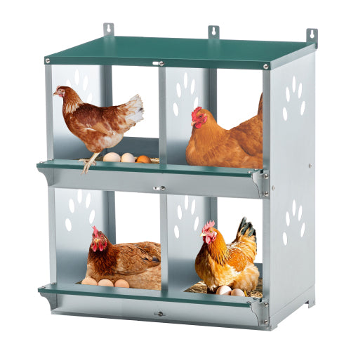 4 Compartment Metal Chicken Nesting Box Wall Mount Egg Laying Box for Poultry - Green