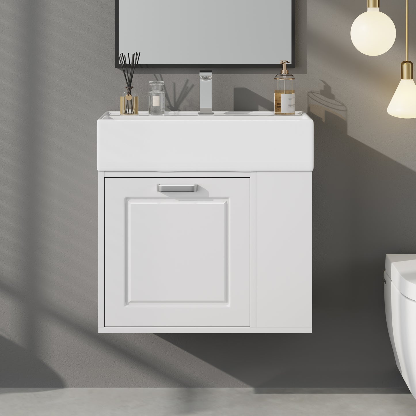21.8 Inch Wall Mounted Bathroom Vanity with Sink - White