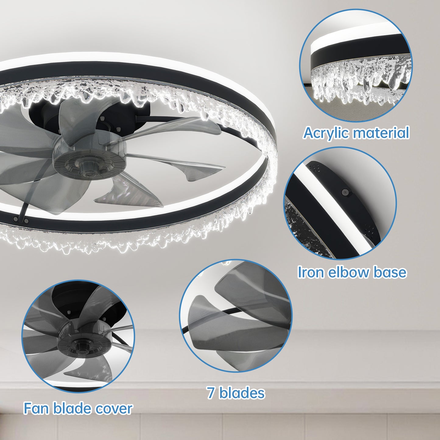 Modern LED Ceiling Fan with Light - 24" Dimmable, Remote Control, Quiet Design