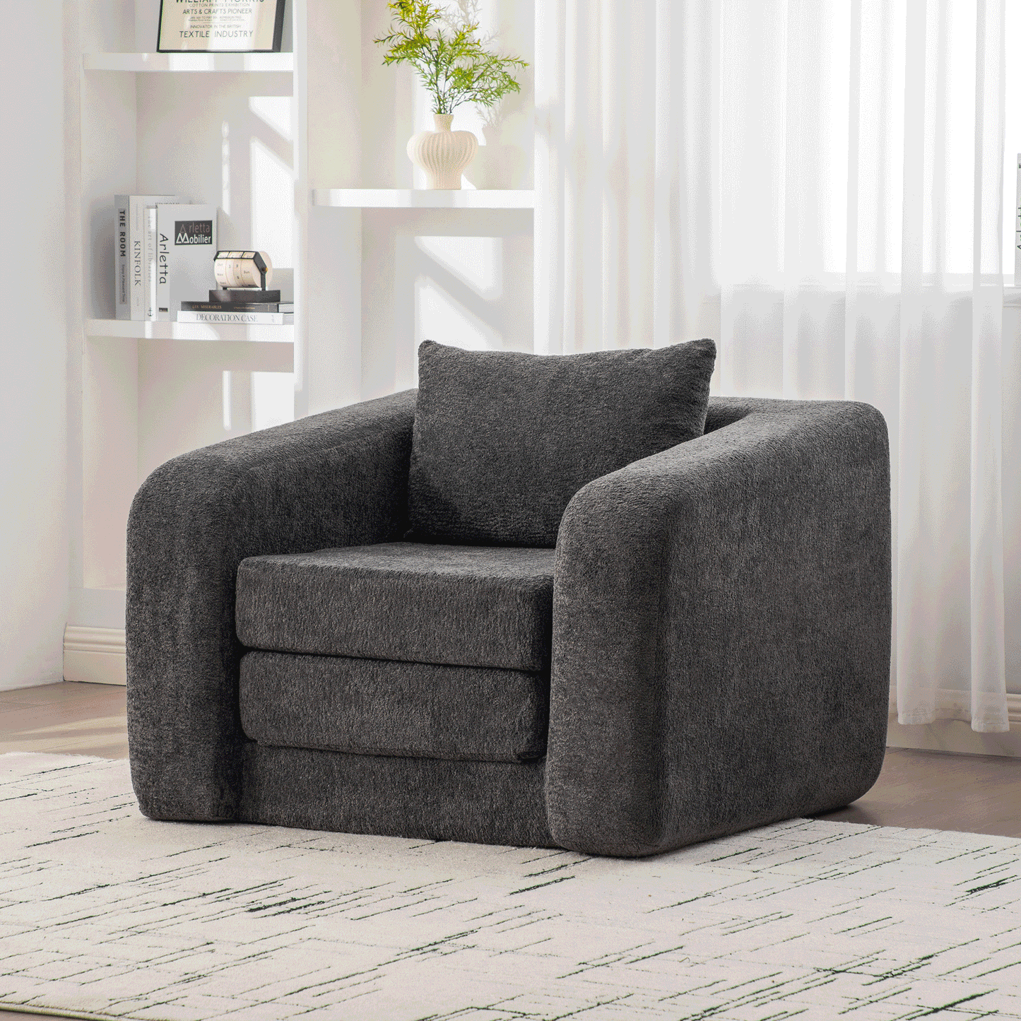 40" Foldable Single Sofa Bed with Armrest & Backrest - Gray