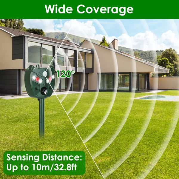 Ultrasonic Solar Animal Repeller - Waterproof, 5 Gears for Garden