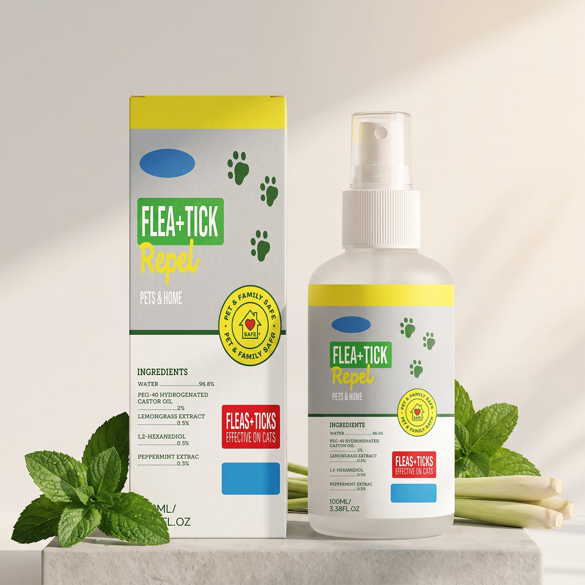 Flea and Tick Spray for Cats and Dogs - 100ml Insect Repellent